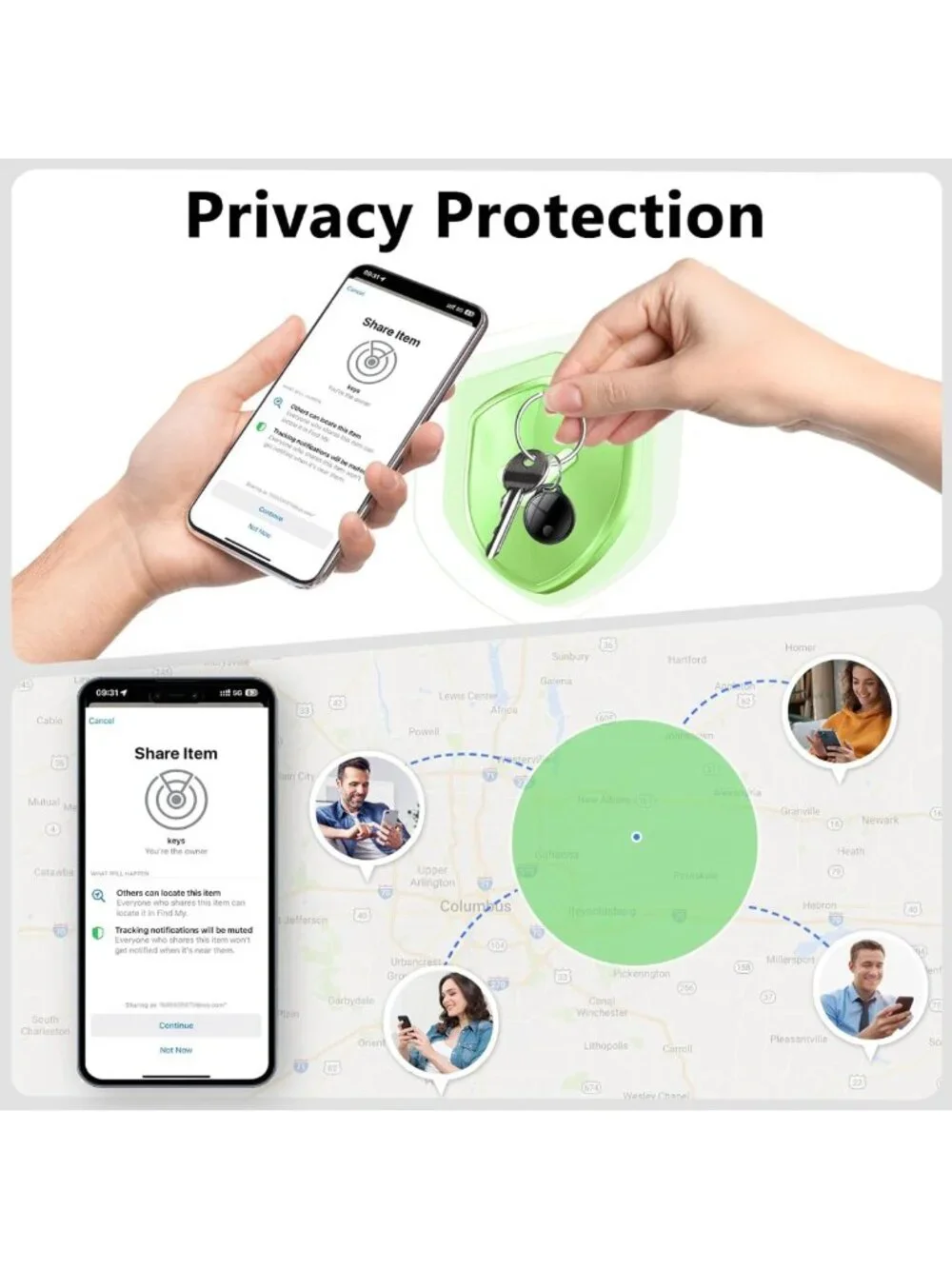 Smart Bluetooth Tracker Tags - 4 Pack, Waterproof, Replaceable Battery, Key